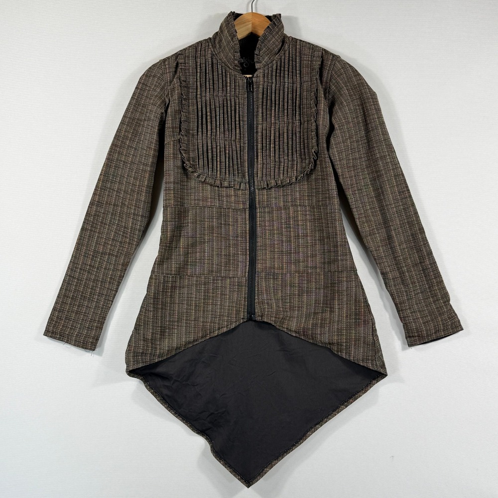 Mishu Jacket Women Small Brown Plaid Pleated High Low Steampunk Victorian Goth